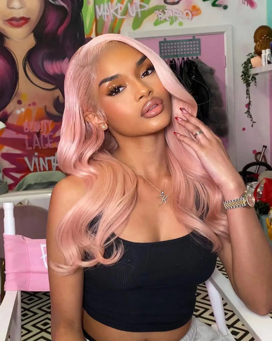 Brazilian Virgin Human Hair Light Pink Colored Glueless Wigs Preplucked Hairline