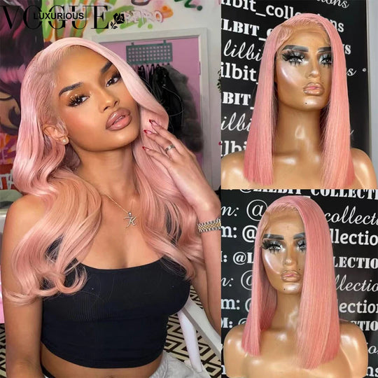 Brazilian Virgin Human Hair Light Pink Colored Glueless Wigs Preplucked Hairline