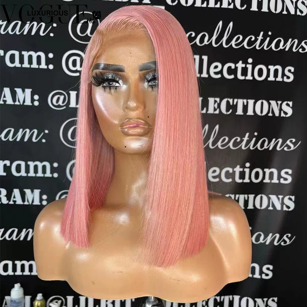 Brazilian Virgin Human Hair Light Pink Colored Glueless Wigs Preplucked Hairline