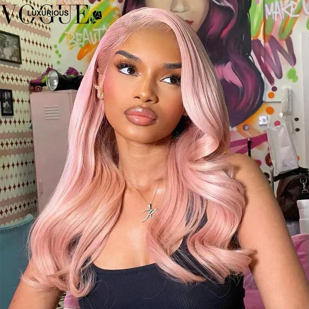 Brazilian Virgin Human Hair Light Pink Colored Glueless Wigs Preplucked Hairline