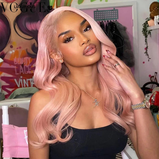 Brazilian Virgin Human Hair Light Pink Colored Glueless Wigs Preplucked Hairline