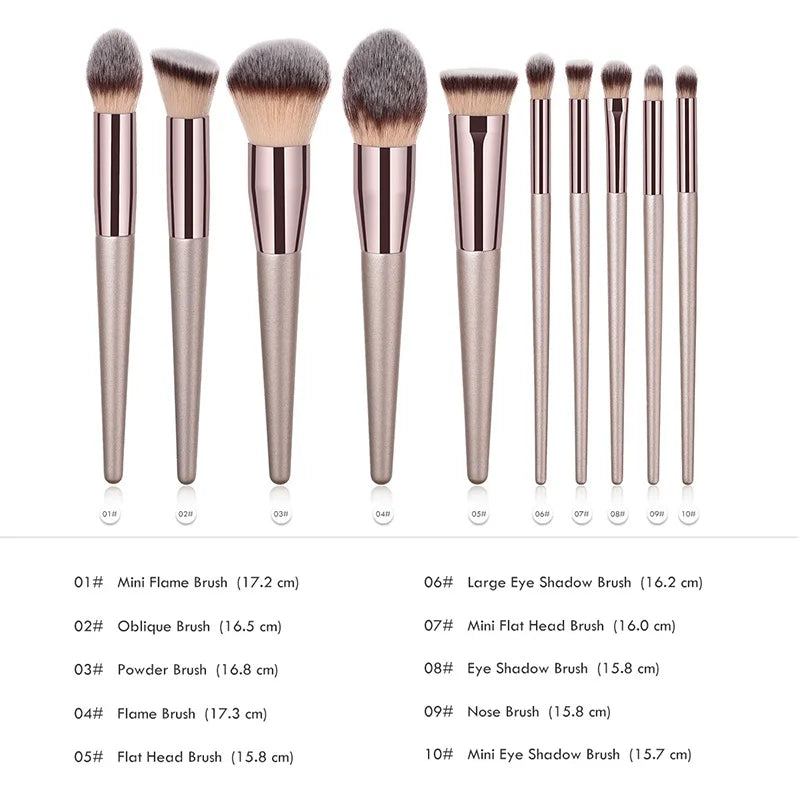 Hot Champagne Makeup Brushes Set for Women Cosmetic