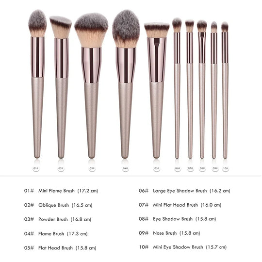 Hot Champagne Makeup Brushes Set for Women Cosmetic