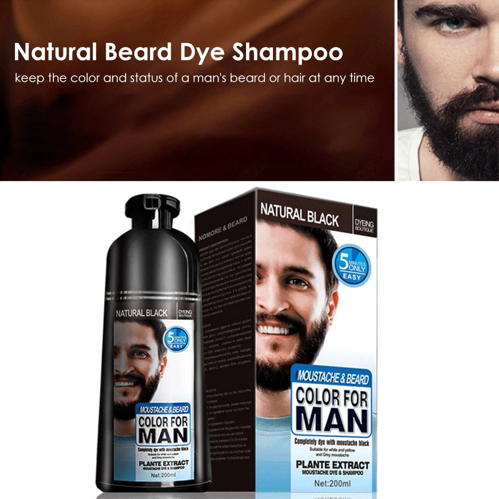 200ml Men's Beard Dye Shampoo Fast Removal White Grey Color