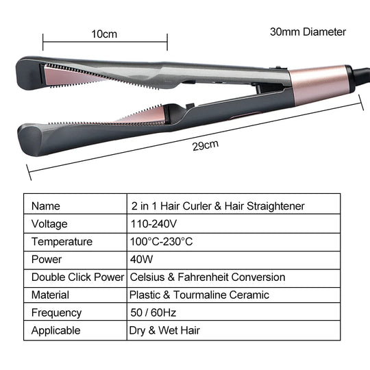 2 in 1 Hair Curler & Straightener 3D Folating Splint LCD Hair Flat Styling Tools