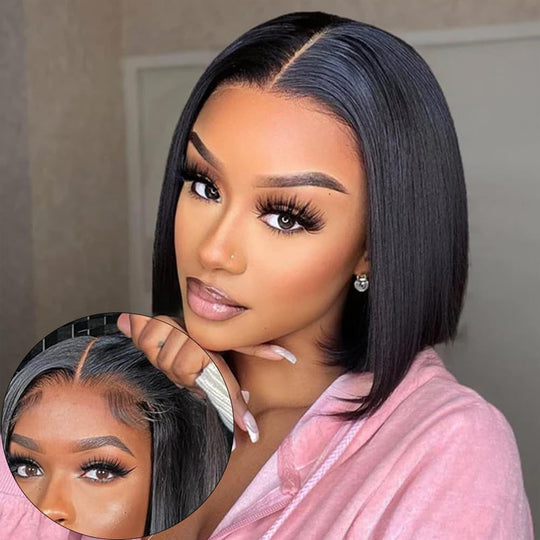 12A Ready To Go Bone Straight Bob Wig Lace Frontal 100% Human Hair Wig