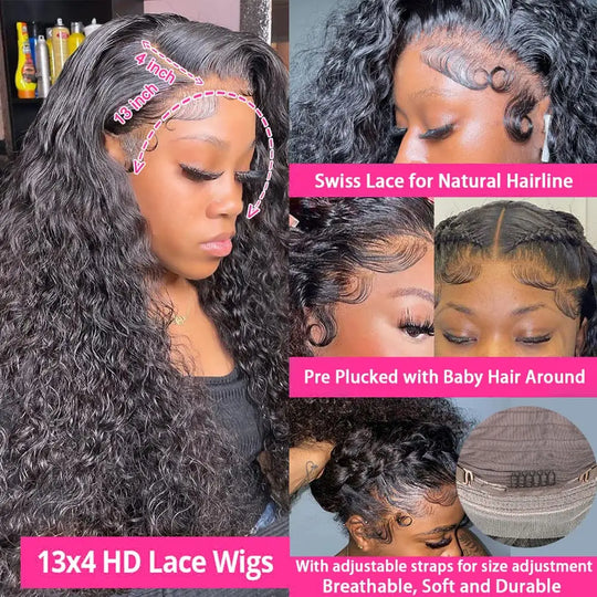 13x4 13x6 HD Deep Wave Lace Frontal Wig Human Hair 36inch Water Wave