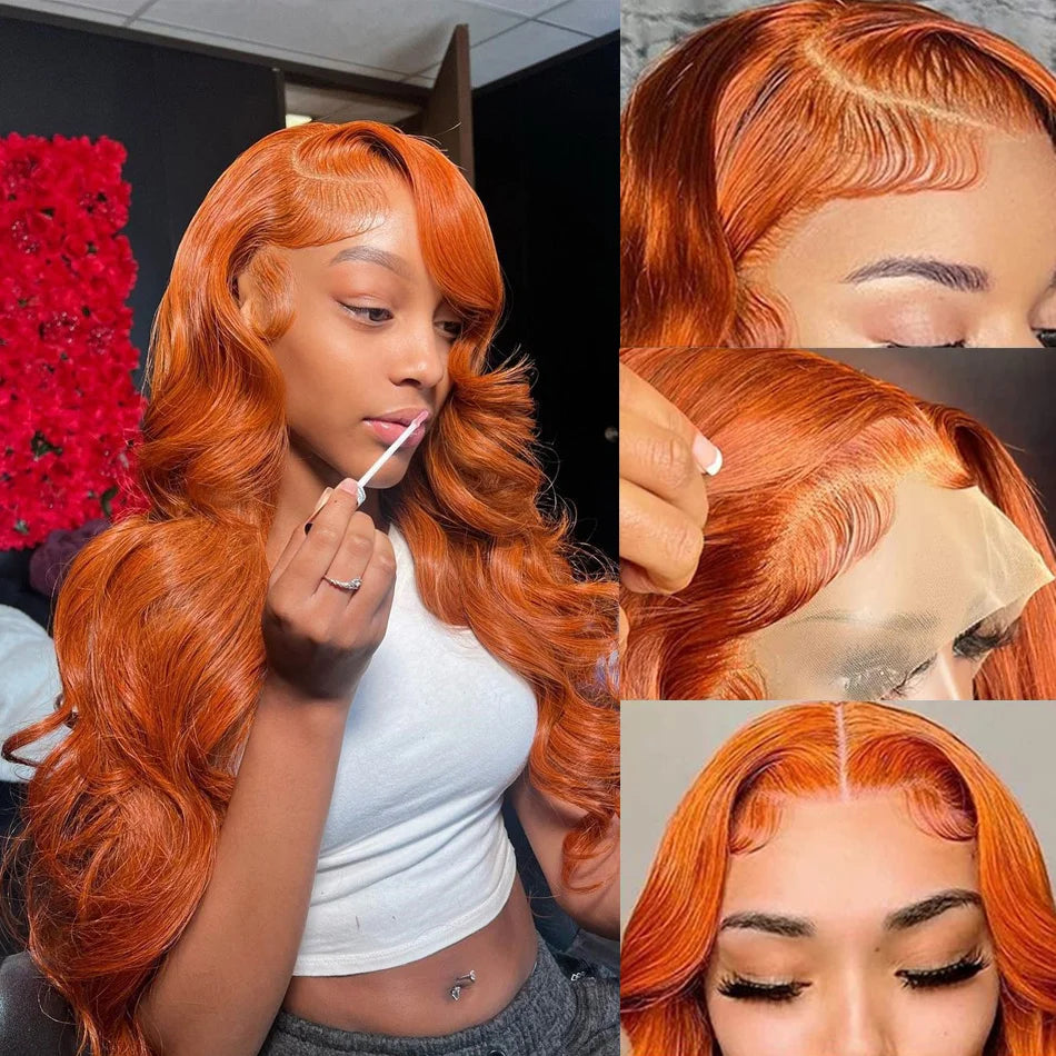 Wiggogo Orange Ginger Lace Front Wig Body Wave Hd Lace Wig