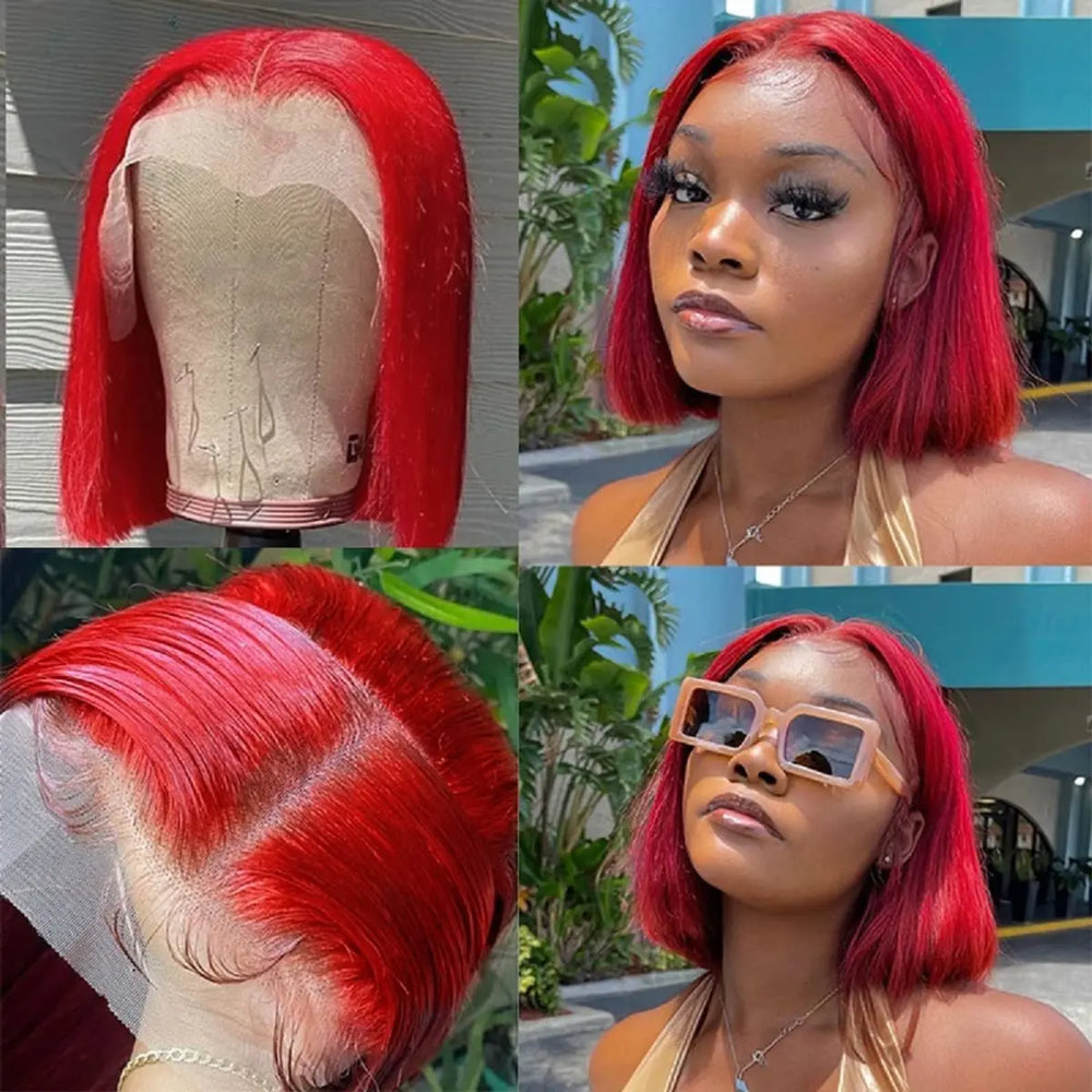 Red Straight Short Bob Lace Wigs Women Brazilian Human Hair Wigs