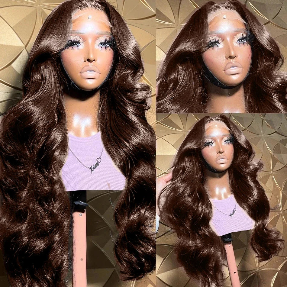 30 36 Inch 250 Density Chocolate Brown Body Wave 13x4 Lace Front Human Hair Wigs