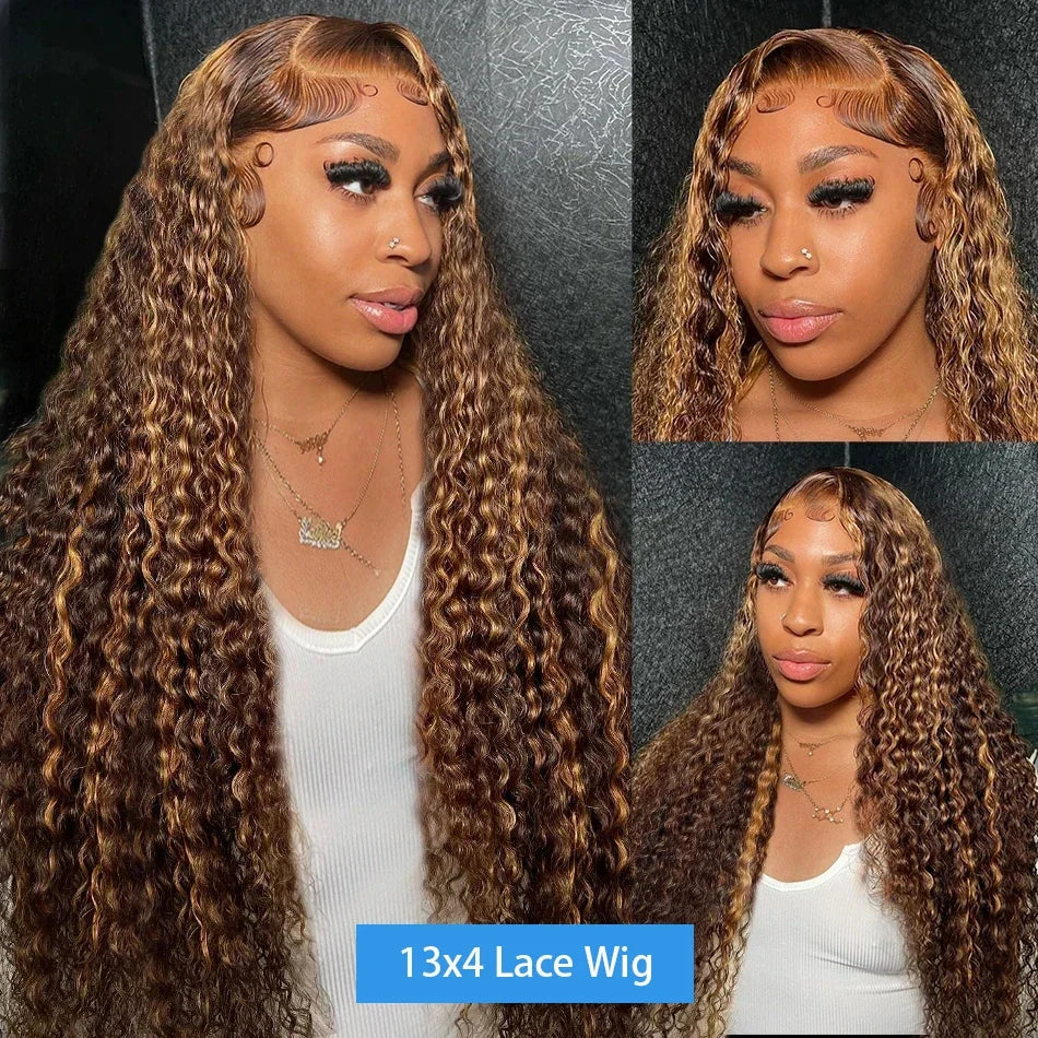 4/27 Highlight Ombre Deep Wave Lace Front Wig Transparent