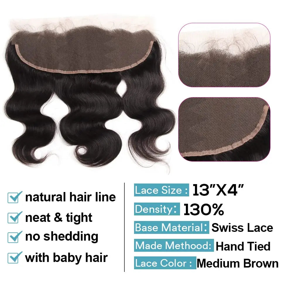 Body Wave Bundles Human Hair With Frontal 13x4 HD Transparent Lace