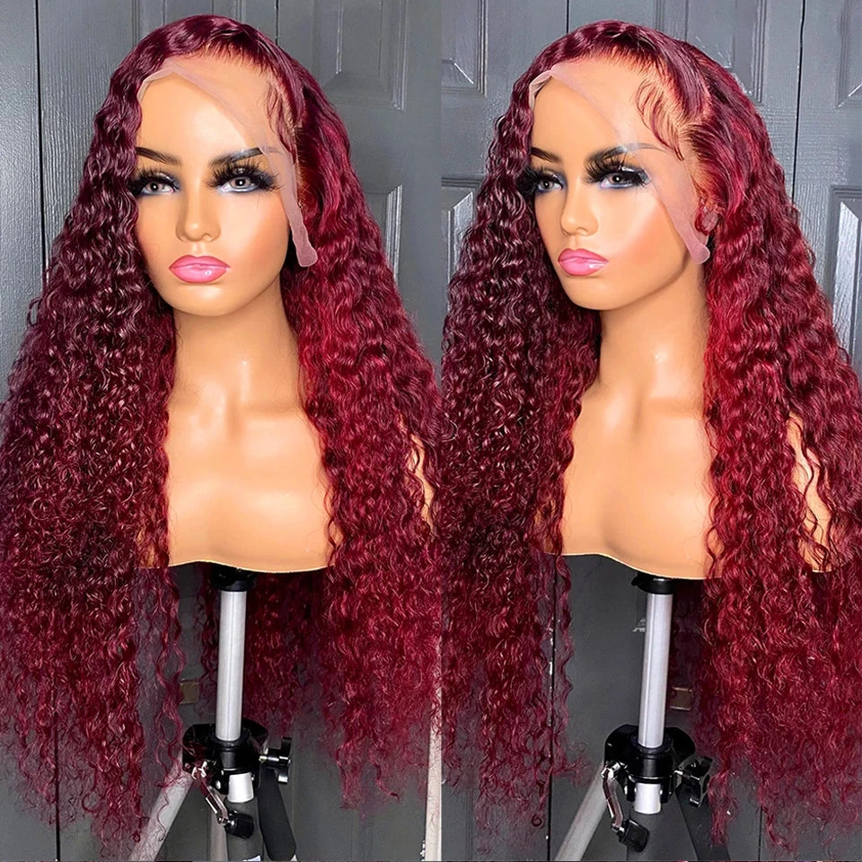 Water Wave Burgundy 13x6 Hd Lace Frontal Human Hair Wigs For Women