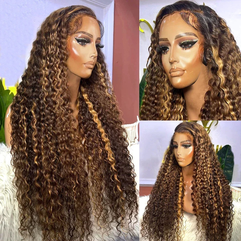 4/27 Highlight Ombre Deep Wave Lace Front Wig Transparent