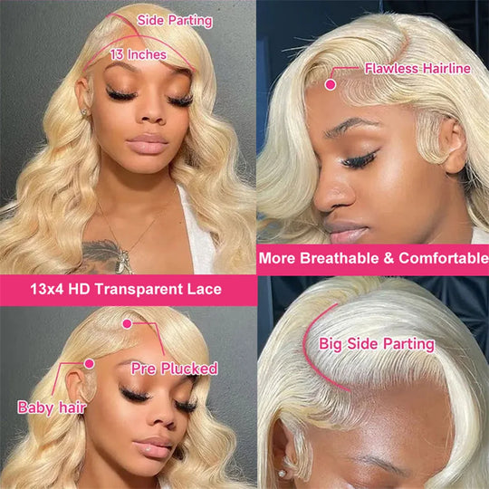 Finros 613 Honey Blonde Body Wave 13x6 HD Transparent Lace Front Human Hair Wigs