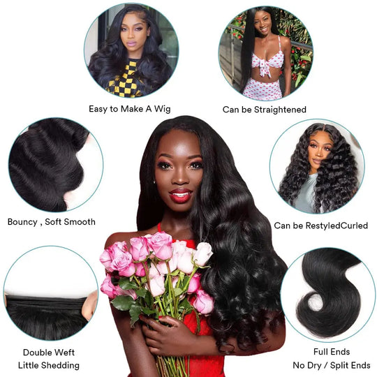 Body Wave Bundles Human Hair With Frontal 13x4 HD Transparent Lace