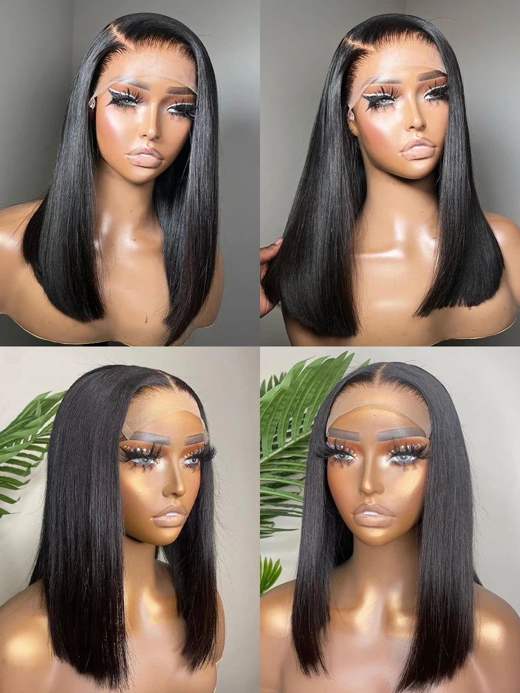 13x4 Lace Front Human Hair Wig Transparent Lace Frontal  Short Bob Wig Glueless Natural