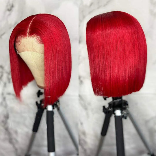 Red Straight Short Bob Lace Wigs Women Brazilian Human Hair Wigs