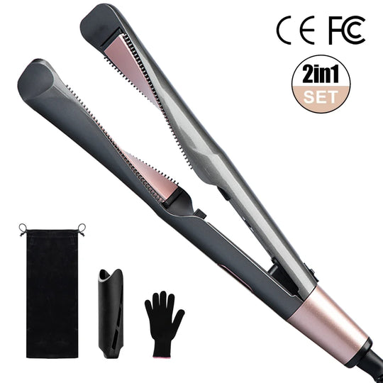 2 in 1 Hair Curler & Straightener 3D Folating Splint LCD Hair Flat Styling Tools