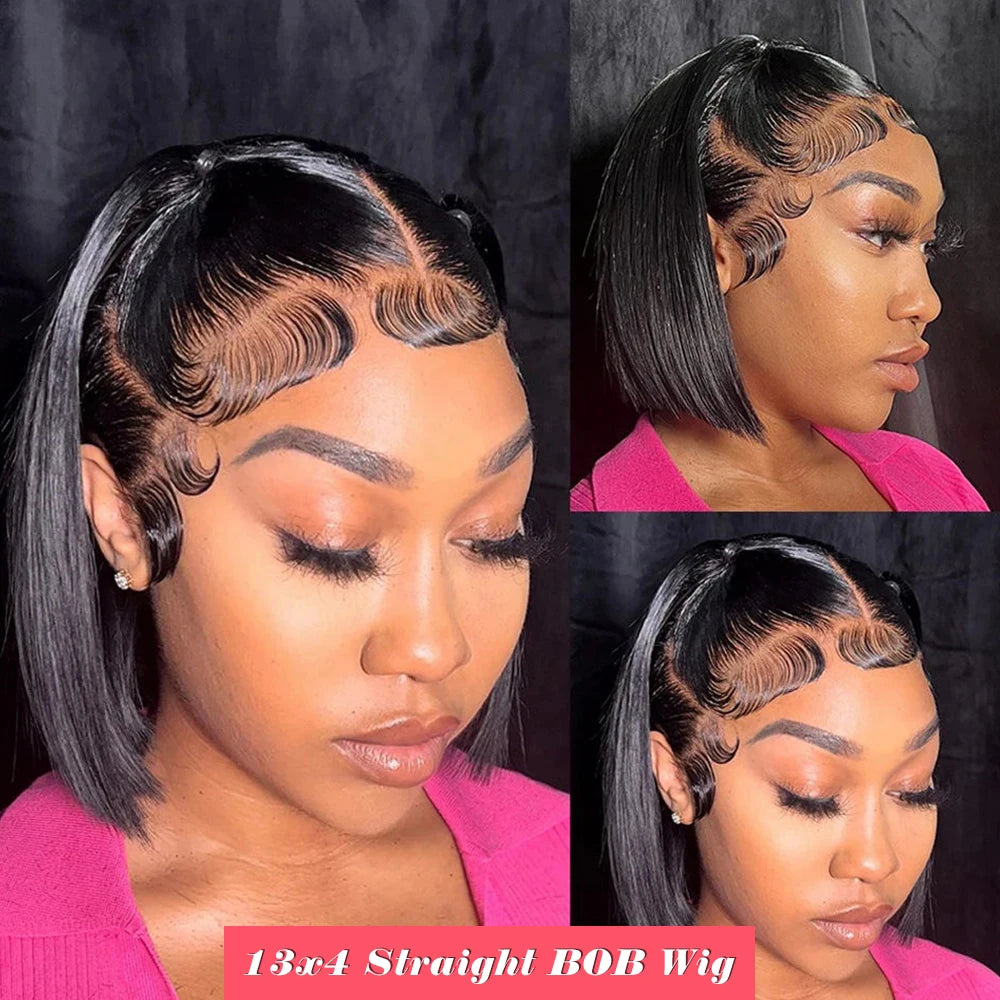 BOB Lace Front Wig Human Hair Straight 180% Full Density