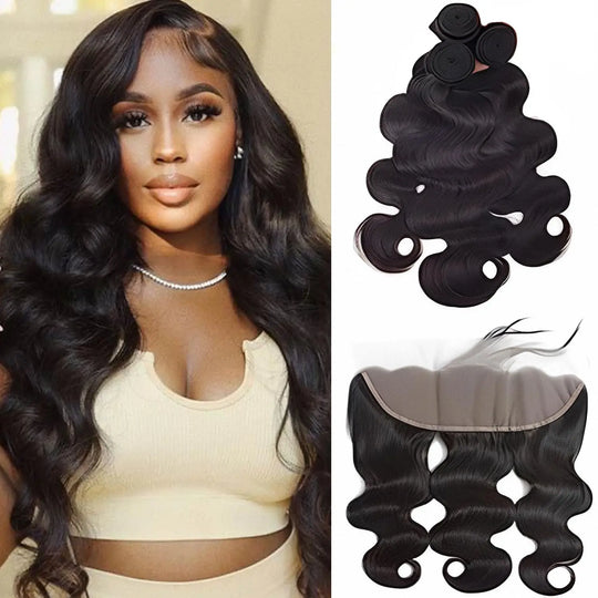 Body Wave Bundles Human Hair With Frontal 13x4 HD Transparent Lace