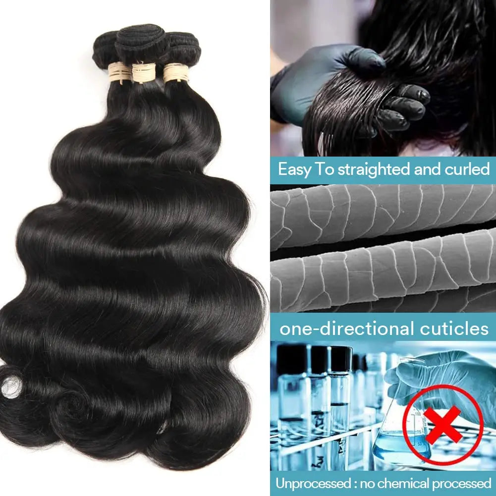 Body Wave Bundles Human Hair With Frontal 13x4 HD Transparent Lace