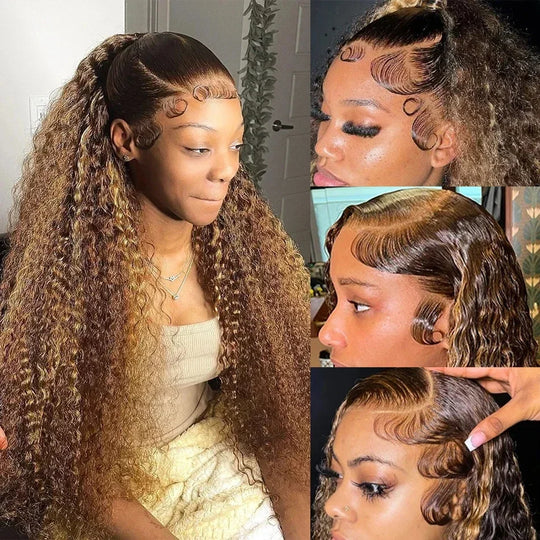 4/27 Highlight Ombre Deep Wave Lace Front Wig Transparent