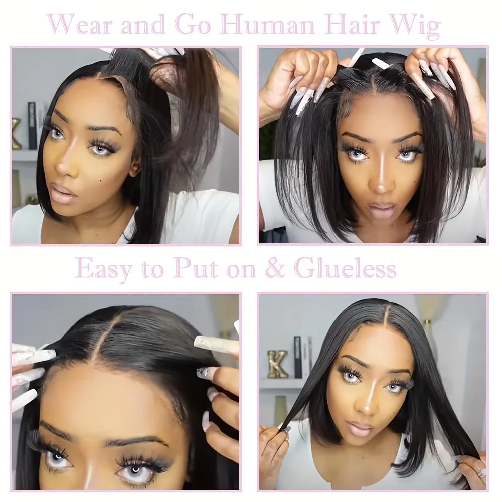 Glueless Bob Wig Human Hair Pre Cut 6X4 Lace Front Wigs