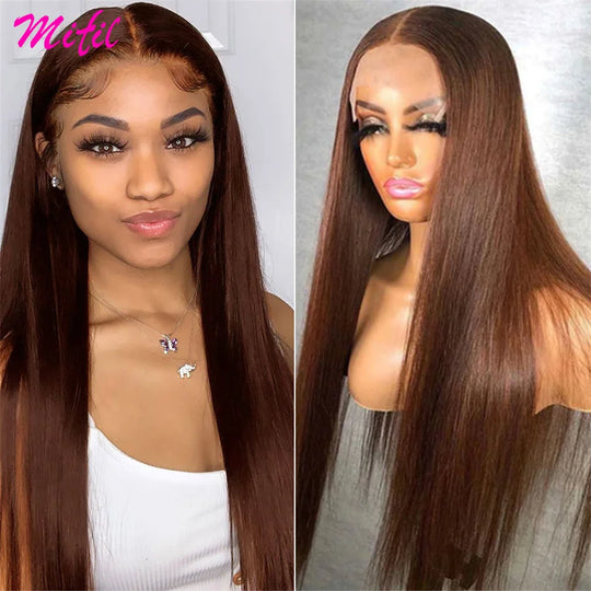 HD 13X6 Glueless Chocolate Brown Colored Lace Front Human Hair Wigs