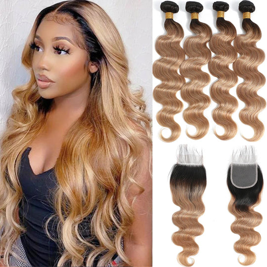 Colored Bundles With Closure Body Wave Brazilian Human Hair