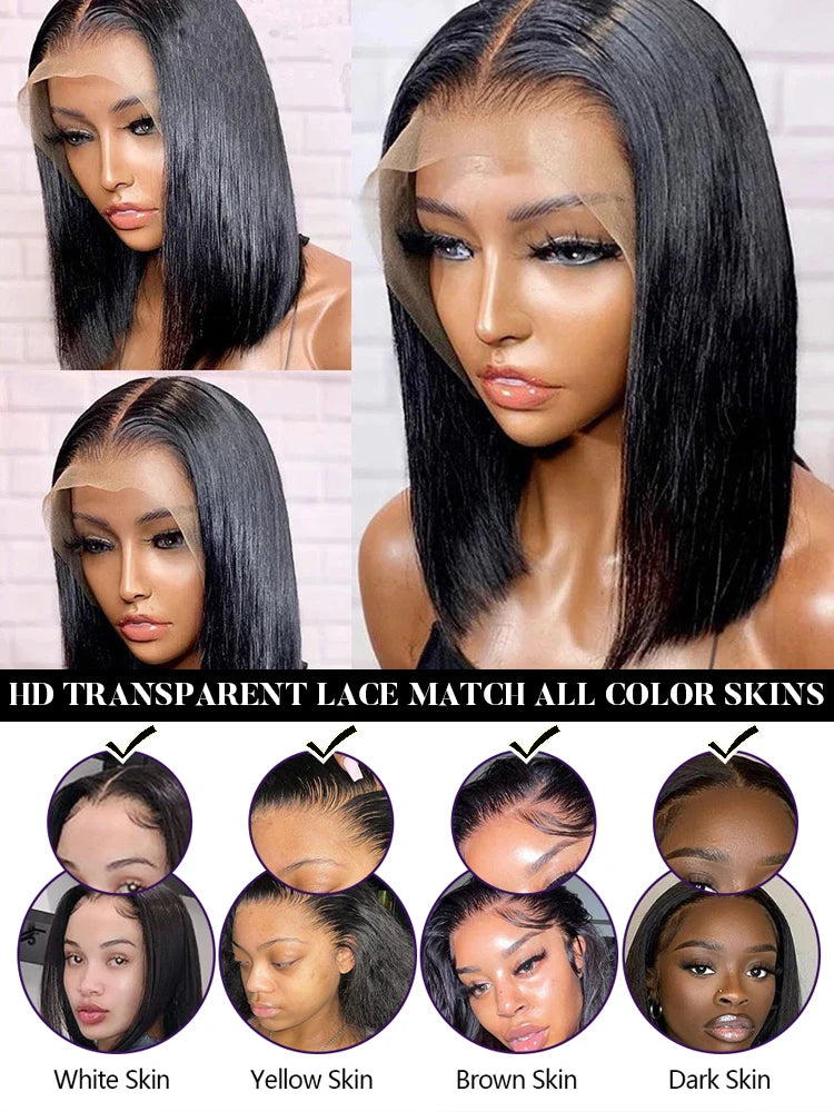 13x4 Lace Front Human Hair Wig Transparent Lace Frontal  Short Bob Wig Glueless Natural