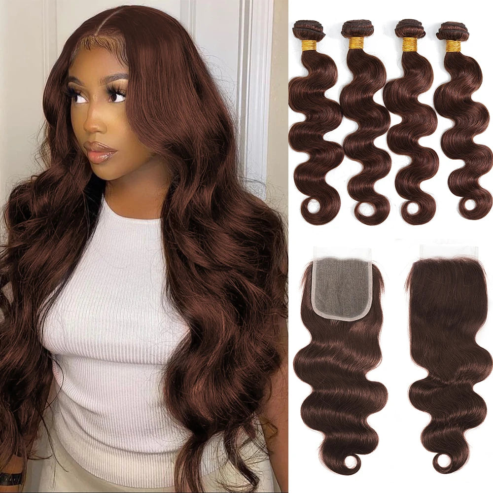 Colored Bundles With Closure Body Wave Brazilian Human Hair