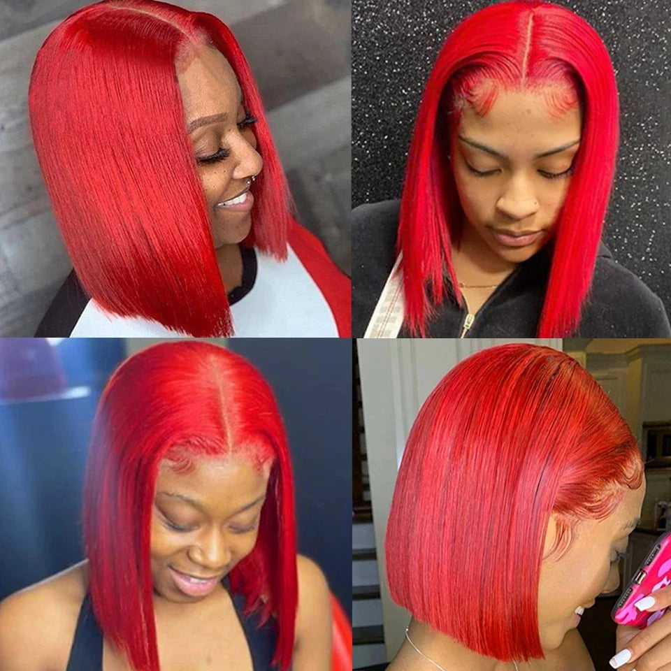 Red Straight Short Bob Lace Wigs Women Brazilian Human Hair Wigs