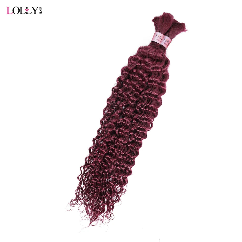 99j Burgundy Bulk Human Hair For Braiding Deep Wave 100g