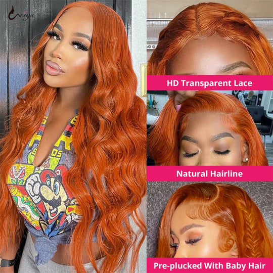 Wiggogo Orange Ginger Lace Front Wig Body Wave Hd Lace Wig