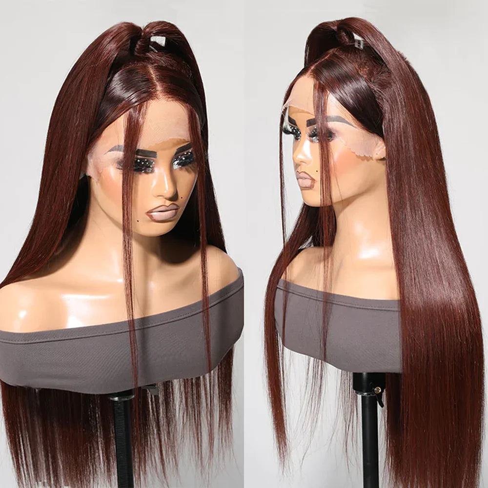 Soft 30inch Brown Straight 5x5 Silk Base Jewish Human Hair Wigs With