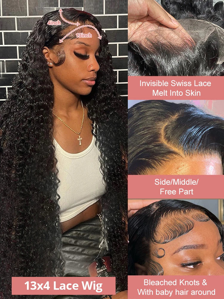 40 Inch Deep Wave 13x4 13x6 Lace Frontal Wig Glueless Human Hair Wig