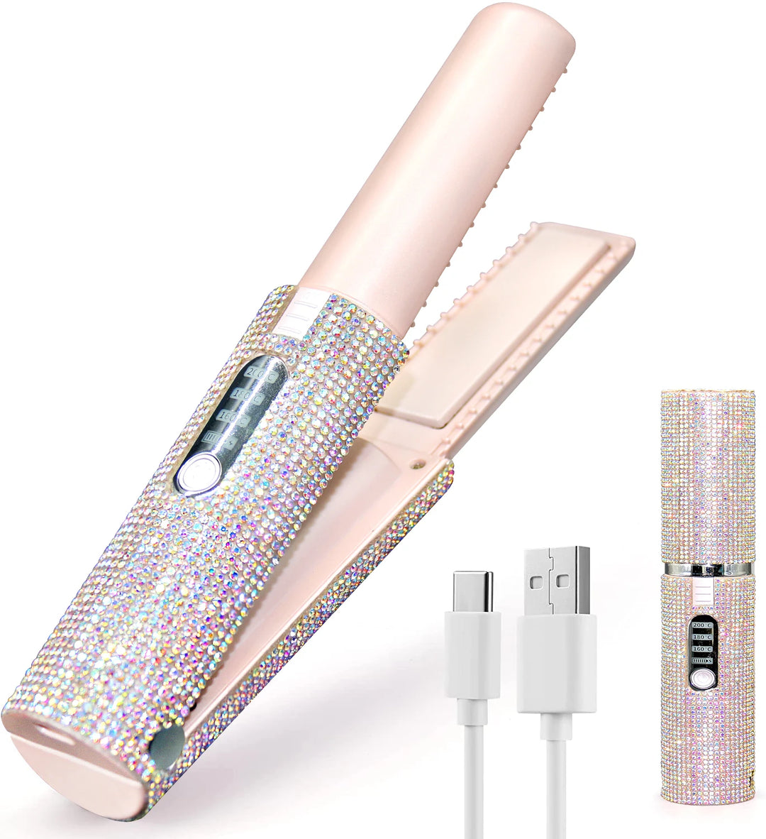 2-IN-1 Electric USB Hair Straightener Curler Fashion Colored Wireless Travel Hair Styler Brush