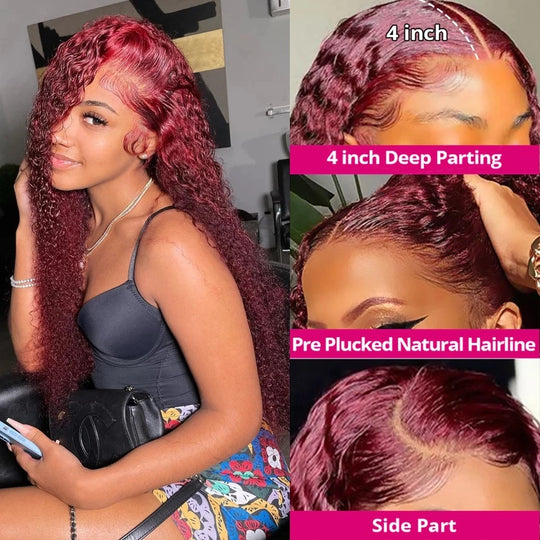 Water Wave Burgundy 13x6 Hd Lace Frontal Human Hair Wigs For Women