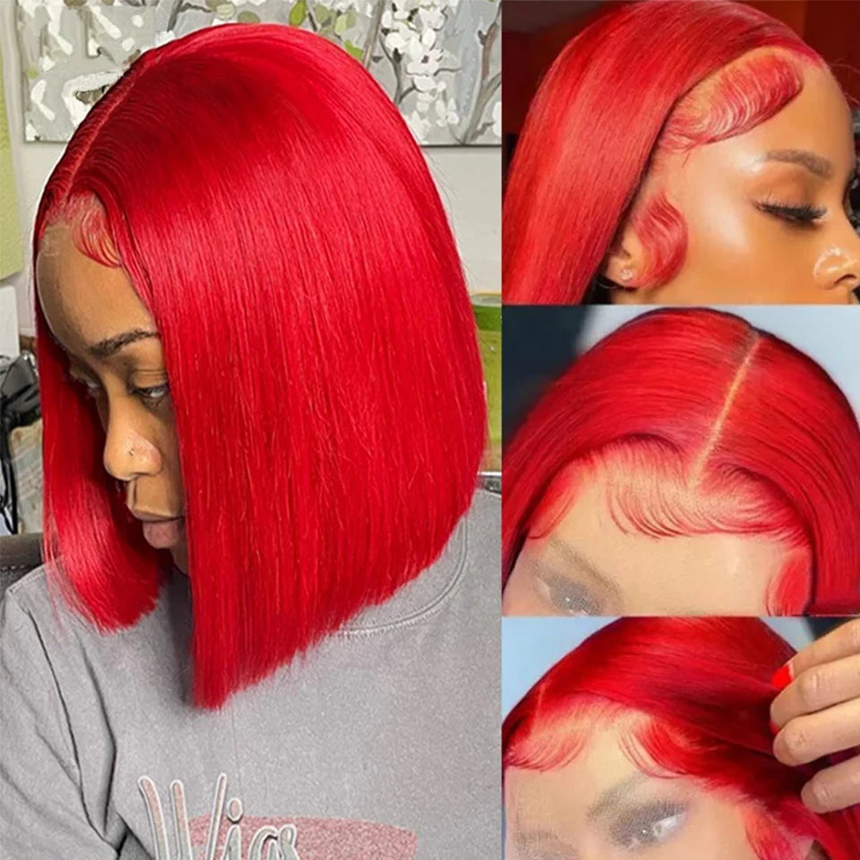 Red Straight Short Bob Lace Wigs Women Brazilian Human Hair Wigs