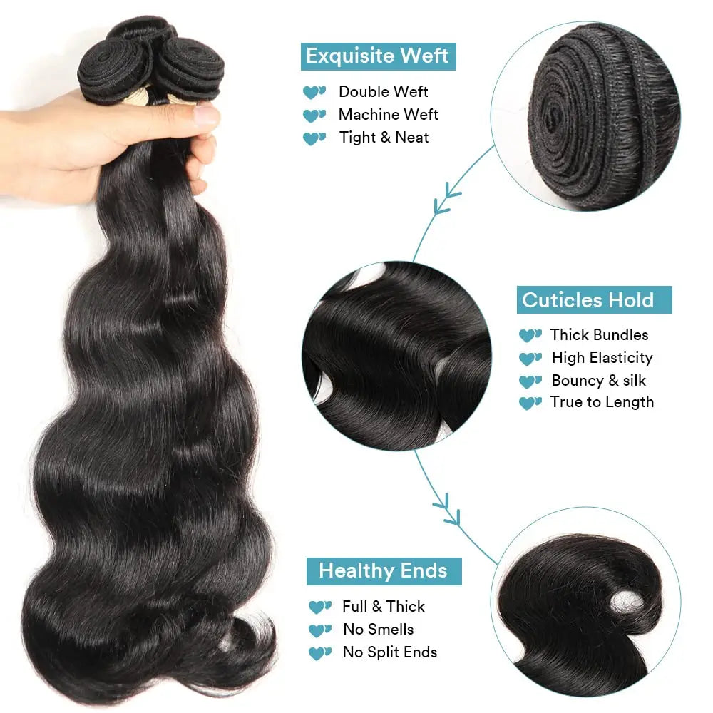 Body Wave Bundles Human Hair With Frontal 13x4 HD Transparent Lace