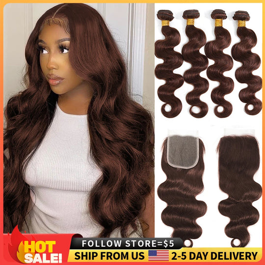 Colored Bundles With Closure Body Wave Brazilian Human Hair